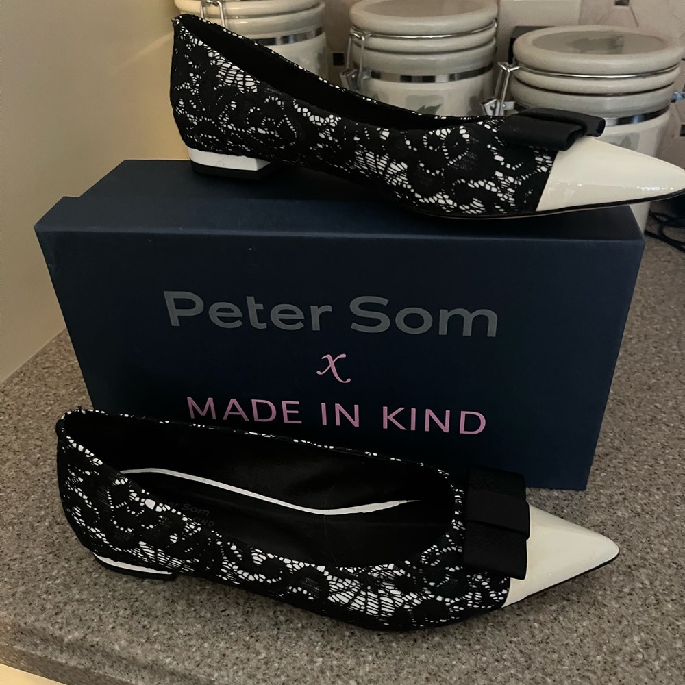 Peter Som Black and White Lace Flats